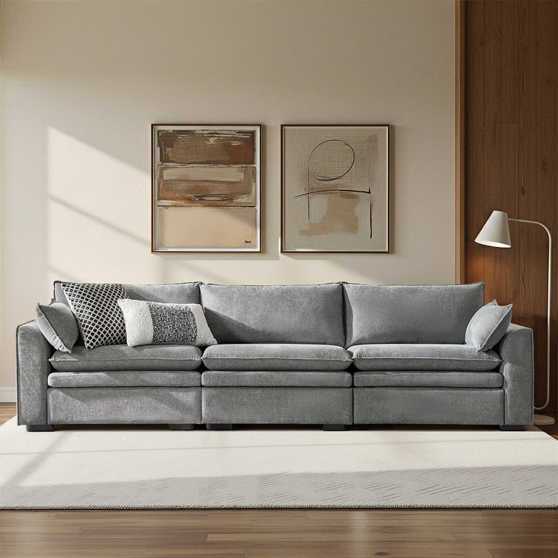 Canapé modulaire surdimensionné 3 pièces avec double coussin de 121 po Wolff, Gris
