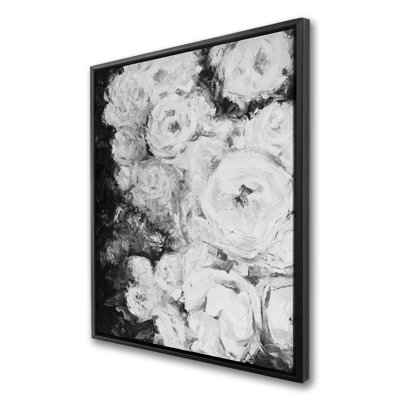 Jardin de roses monochrome - Toile encadrée grise pour le décor de la chambre à coucher