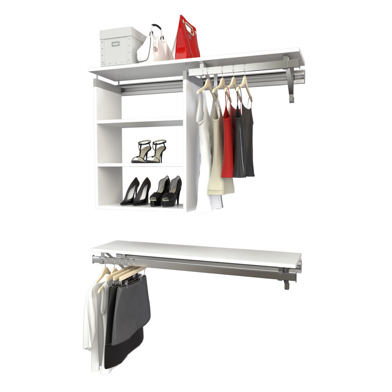 Double Shelf-Hang Closet Shelf with Adjustable 3 Shelf Cubby, White, 36.5"H x 56"W x 12.25"D