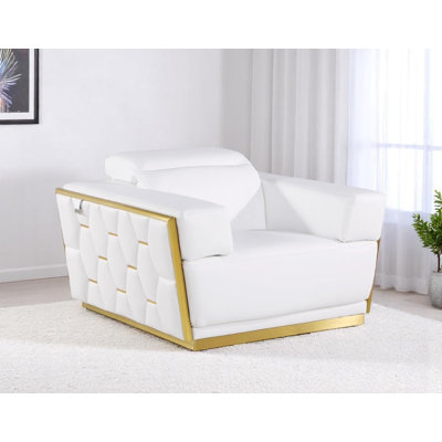  Fauteuil club en cuir italien blanc et doré