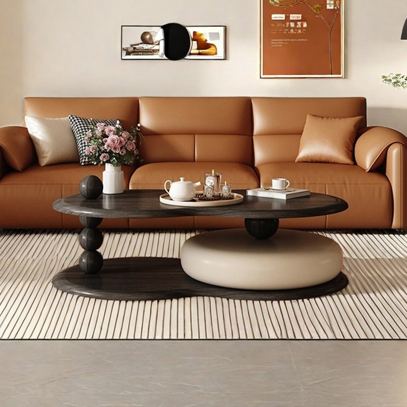 Creative sandwich cookies simple end table, 13.77" H x 47.24" L x 23.62" W, Dark Walnut