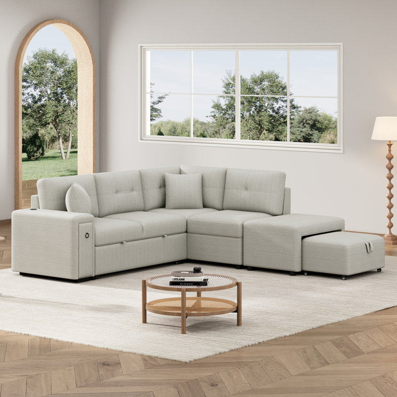 Canapé modulaire rembourré 4 pièces avec repose-pieds, Gris chenille