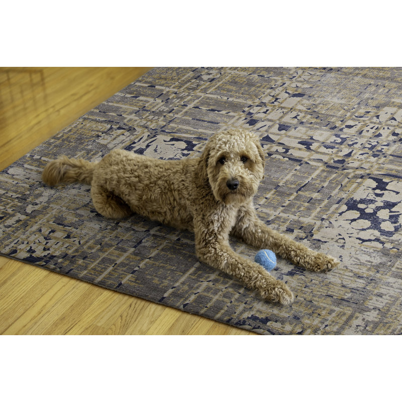 Lavable d'extérieur bleu marine et sable Ocala 5 po x 7 po, Rectangle 5 pi x 7 pi