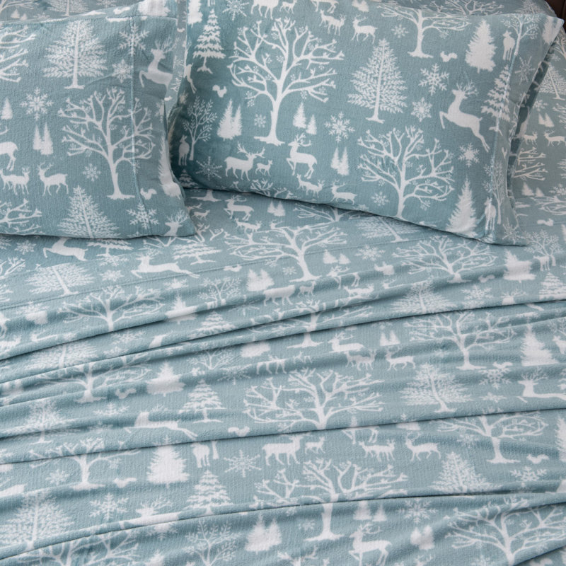 King Enchanted Woods Blue Velvet Plush Fleece Sheet Set