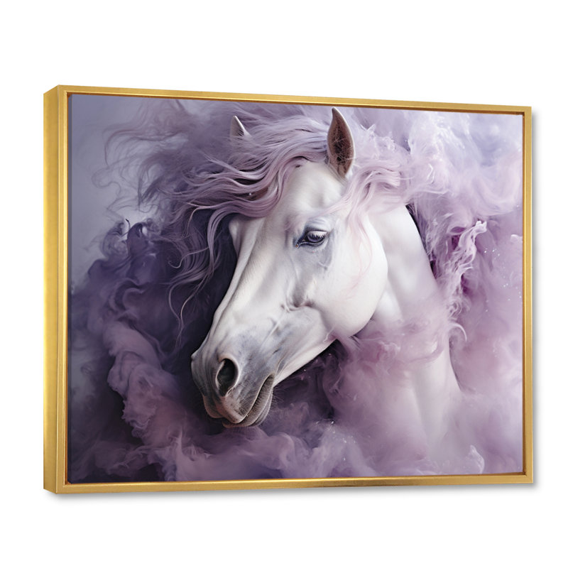 «Purple White Horse Ethereal Essence», art mural sur toile, H 16 po x l 32 po x P 1 po, Cadre flottant doré