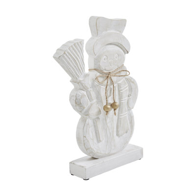 Blizzard Bliss Distressed White Wooden Snowman 13x9x2