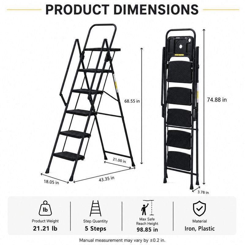 Échelle de plateau à outils en cinq étapes