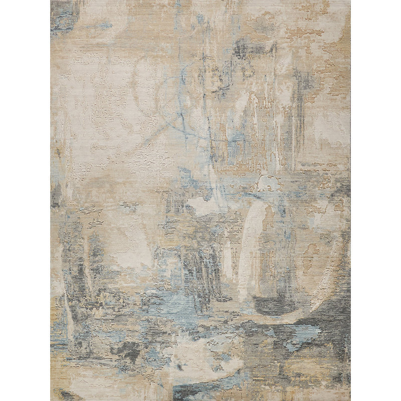Infinity Power Loomed Wool/Nylon Abstract Area Rug in Ivory/Blue/Terracotta, Rectangle 9' x 12'