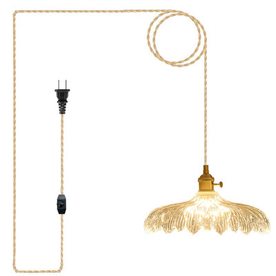 Oyisen Plug in Pendant Light, Two Ways Switches Vintage Glass Shade Hanging Light, Industrial Pendant Light for Entryway, Dinning Room Lighting Fixture, Bedroom and Kitchen Island