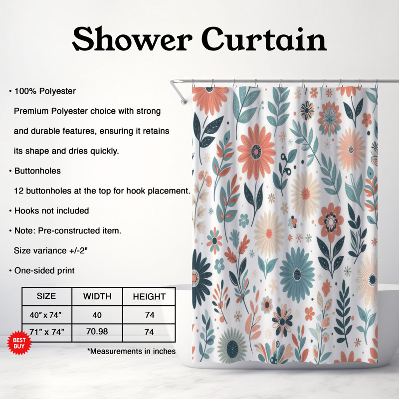 Rideau de douche standard 1 pièce Ferdous Flower Power, H 74 po x l 40 po