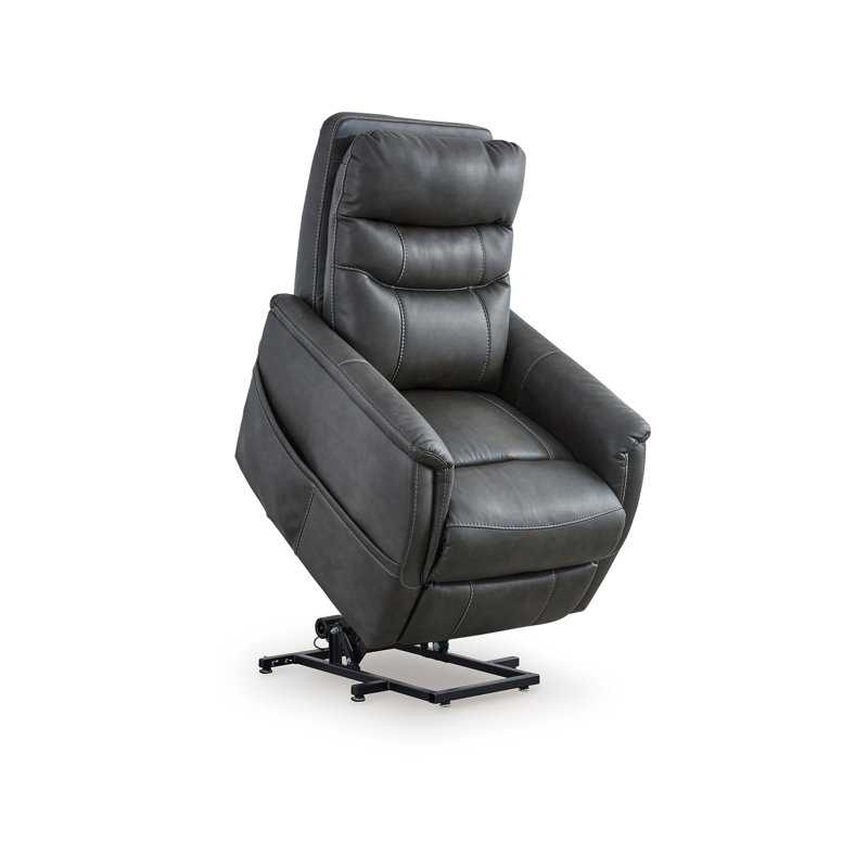 Barrett Power Lift Recliner Chair, Faux Leather, Pillow Back, Dark Gray