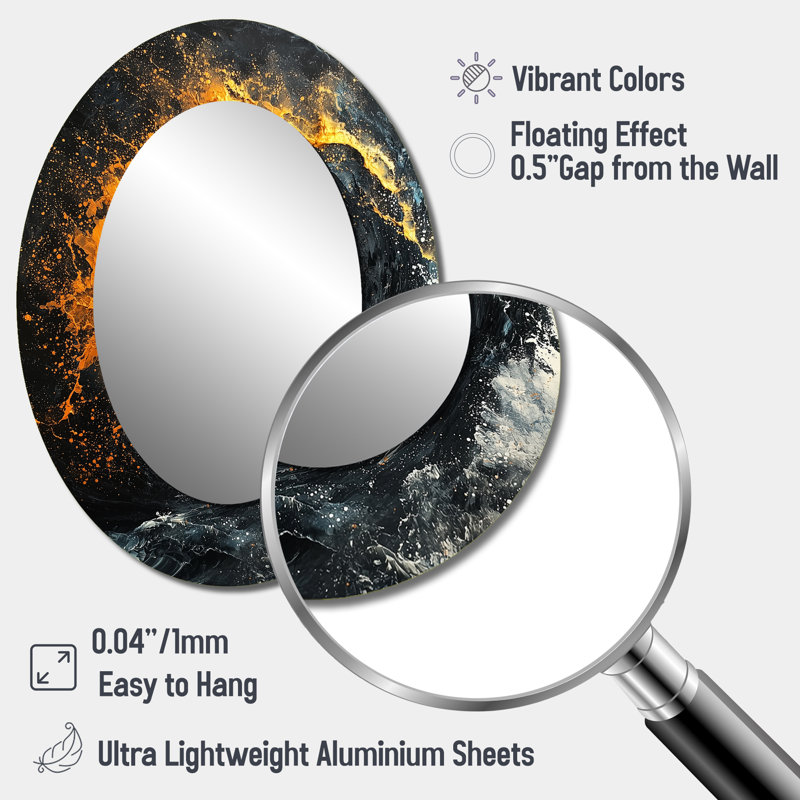 Décoration murale jaune et noire Aurora Fractal Edge I - miroir ovale noir, 40 po x 30 po