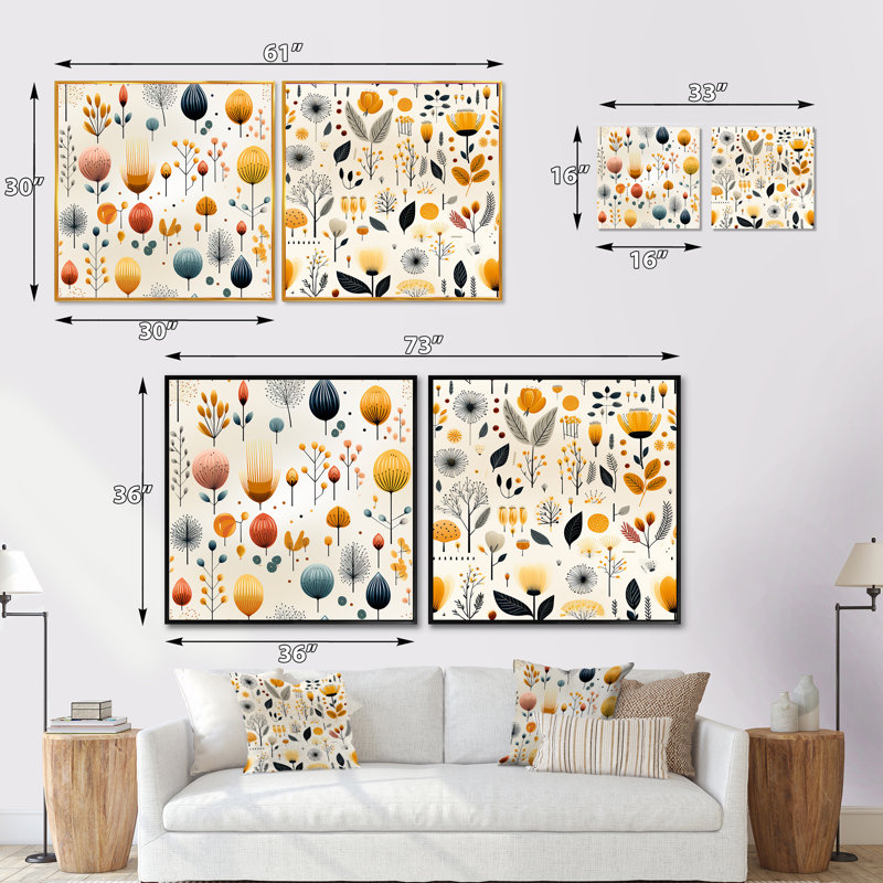 Mcm Scandinavian Harmony - Abstract Shapes Square Collage Set Of 2, 30" H x 61" W, Wrapped Canvas