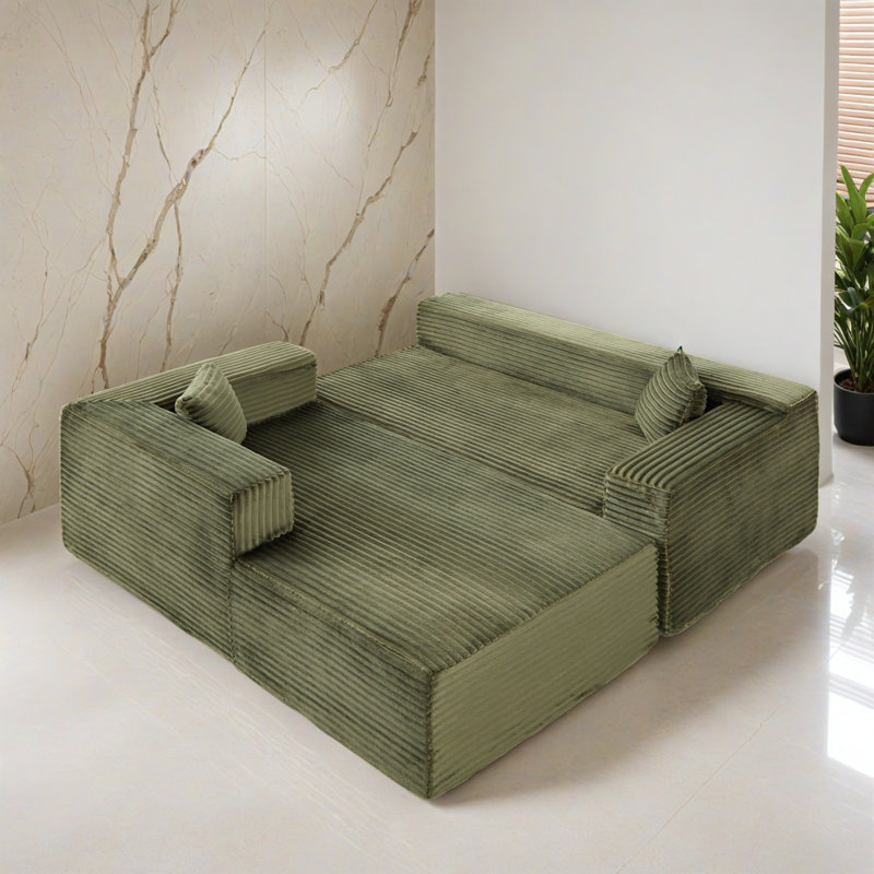 Canapé-lit modulaire 2 pièces pour salon, Velours côtelé vert