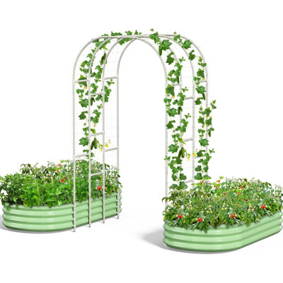 Grand treillis arqué de jardin avec lit de jardin surélevé galvanisé de 85 po de hauteur