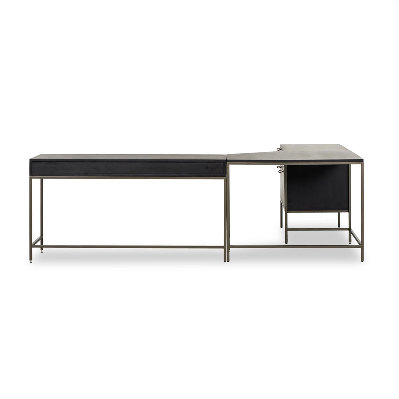 Trey Desk System With Wide Filing Cabinet,  Black Wash Poplar