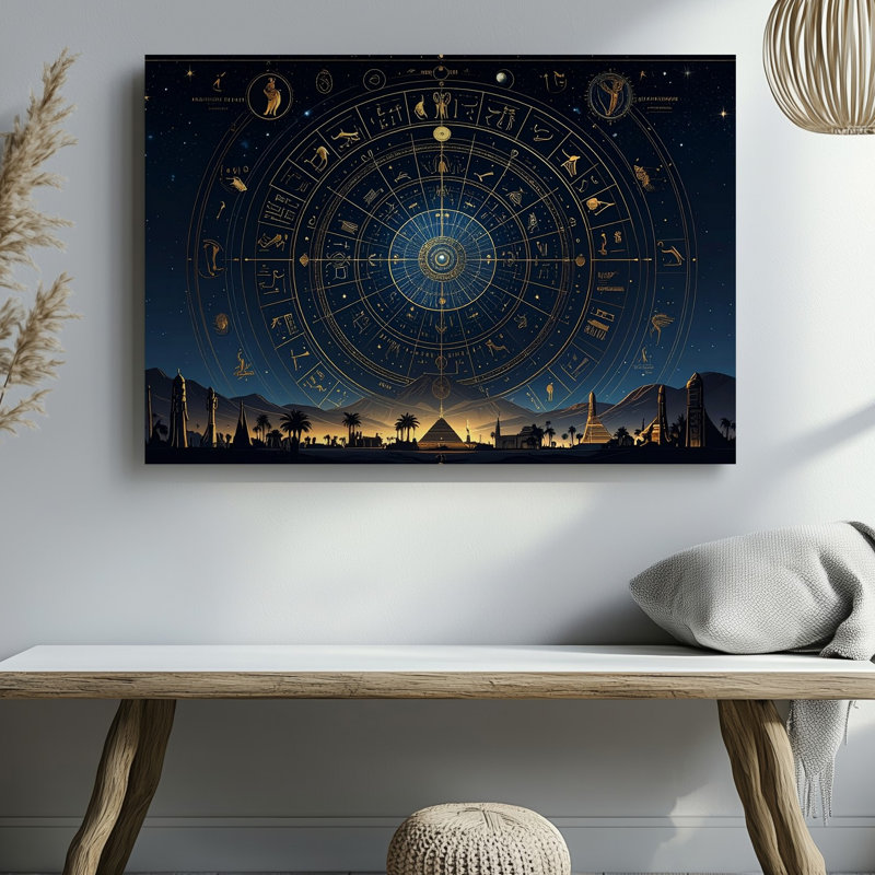 Toile, art mural céleste, zodiaque égyptien, mandala canvascosmique du sort et du temps divin, H 30 po x l 30 po