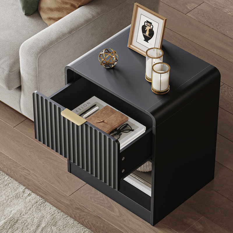 Ensemble de chambre à coucher 3 pièces, commode 6 tiroirs et 2 tables de chevet, noir, Noir