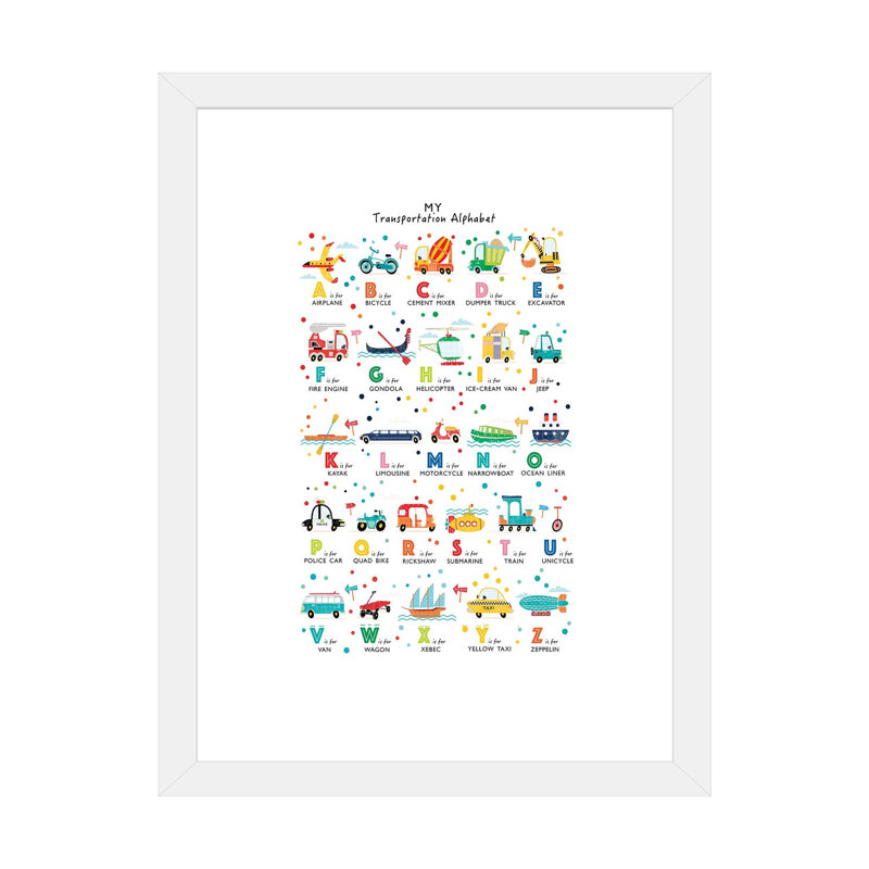 Transport - alphabet, Papier encadré blanc, Blanc, H 32 po x l 24 po x P 1 po