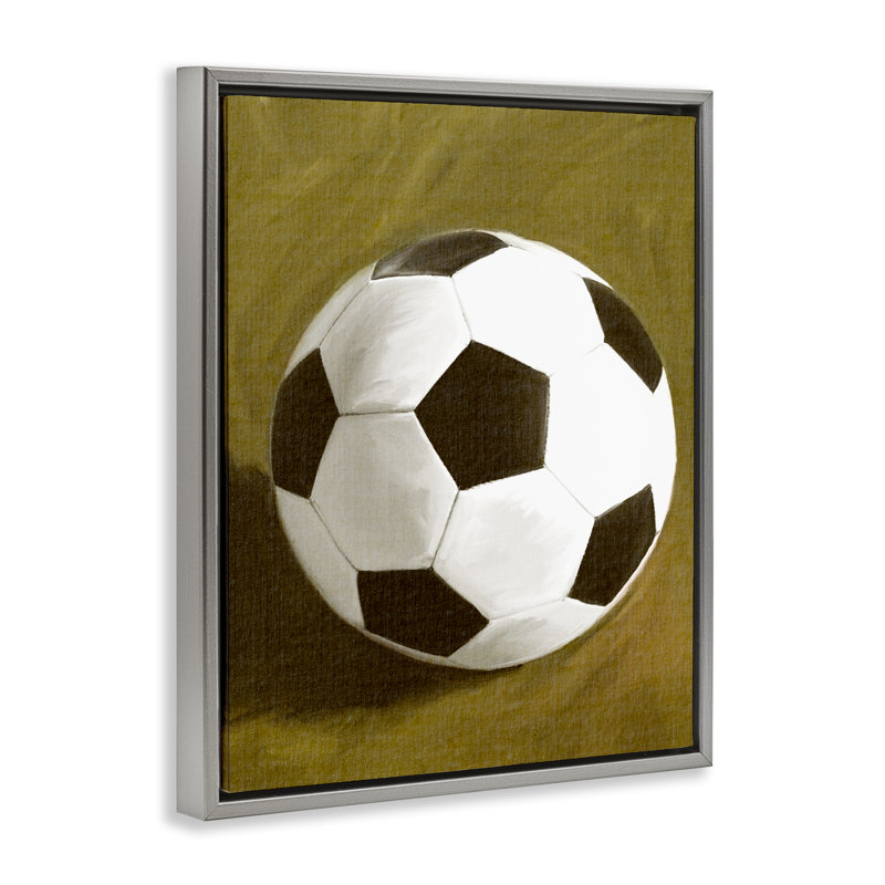 Art mural sur toile flottant avec ballon de soccer traditionnel par Regina Moore, Cadre flottant gris lustré