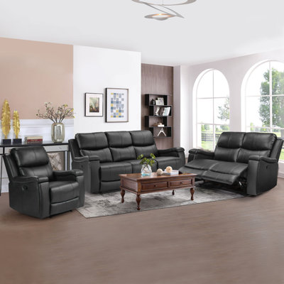 Ilkeston 3-Piece Manual Reclining Faux Leather Living Room Set with Built-in Cupholder