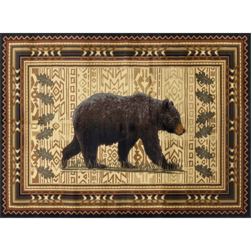 Southwest Bear Motif Area Rug – Nature-inspired Charm & Family-friendly Durability, Rectangle 7'10" x 10'3"