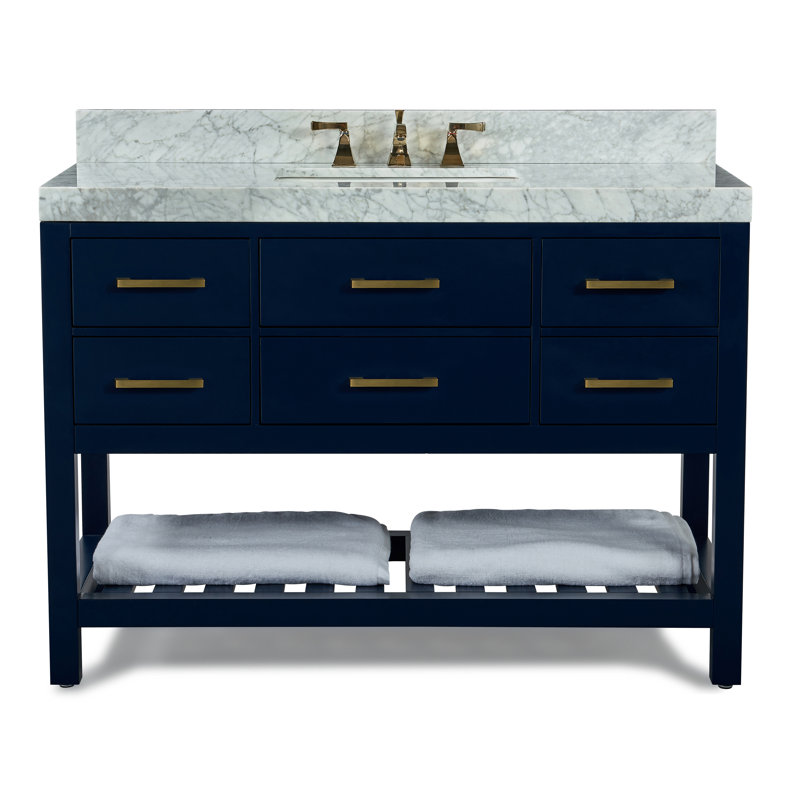 Elizabeth 48'' W Single Vanity, Heritage Blue/Brushed Gold, Carrara White Marble