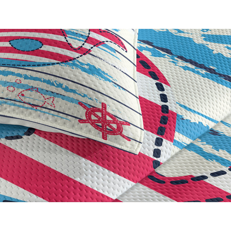 Cartoon Coastal Polyester Coverlet, King Bedspread + 2 Shams