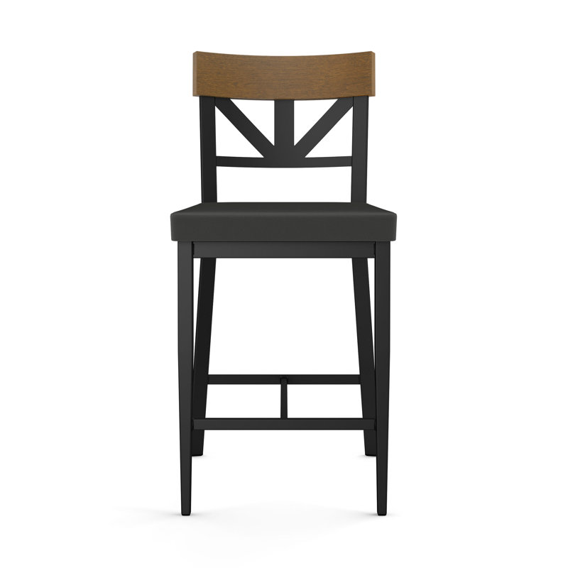 Tabouret de comptoir Mayna avec décor en bois massif, Noir