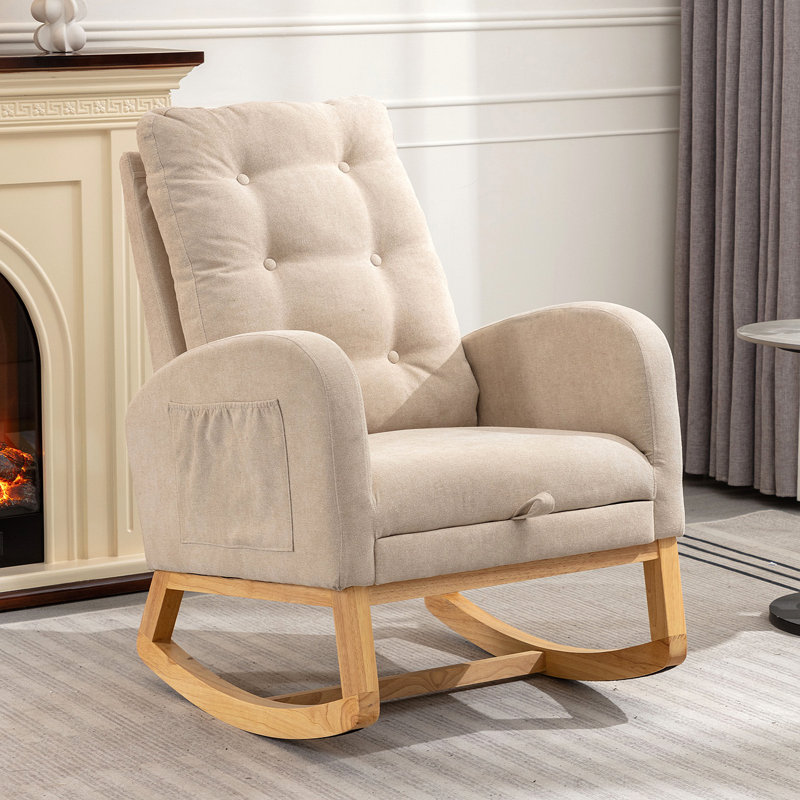 Chaise berçante d'appoint avec repose-pieds à haut dossier en bois d'hévéa LY-5104