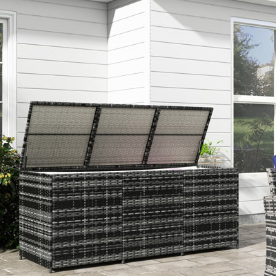 Pe Deck Storage Box - 175 Gallon With Inner For Outdoor Patio, Garden Tools Gray 175 Patio Container Liner Pool
