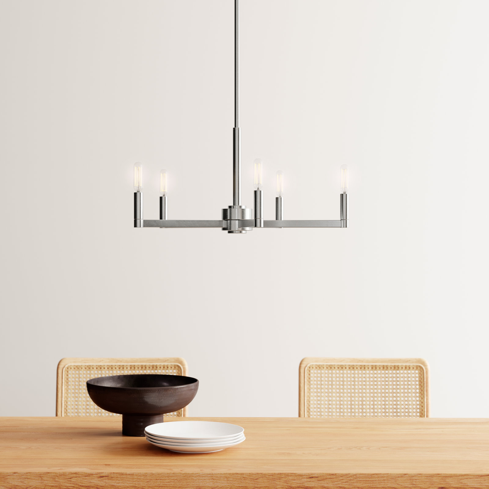 5-Light Chandelier, Brushed Nickel, 10.5"H x 24"W x 24"D