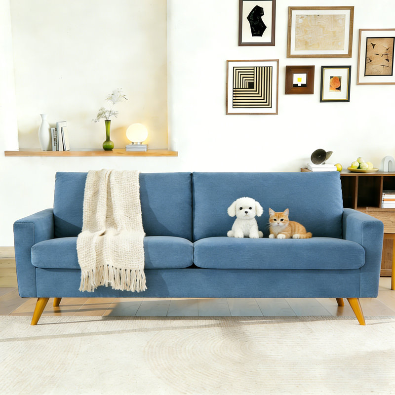 Canapé 68 po Mid-Century Modern, Bleu