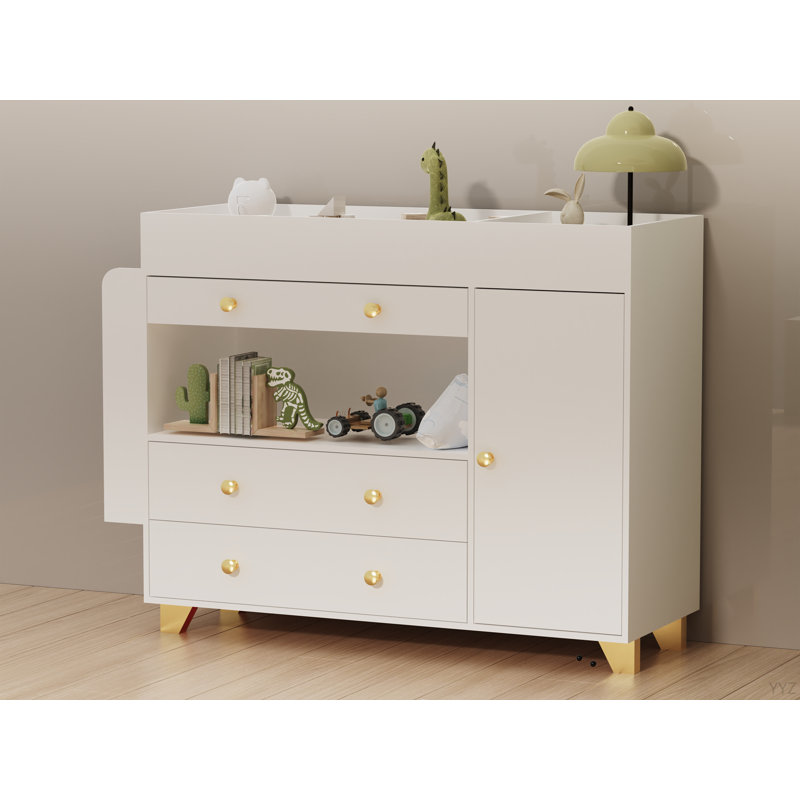Commode à langer avec plateau large, 3 tiroirs, commode blanche