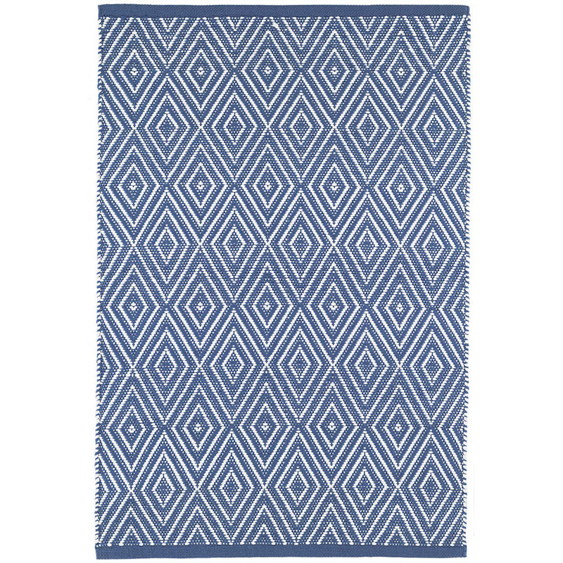 Diamond Denim/White Handwoven Indoor/Outdoor Rug, Runner 2'6" x 18'