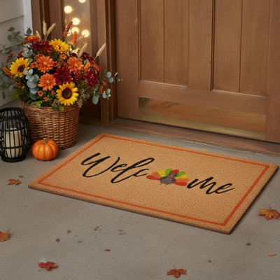 24" X 36" Natural And Brown Thanksgiving Welcome Outdoor Coir Door Mat