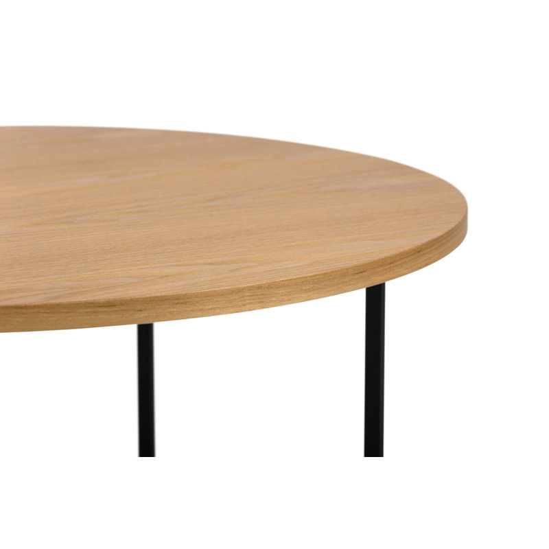 Natural Round Wood and Metal Coffee Table with Black Base