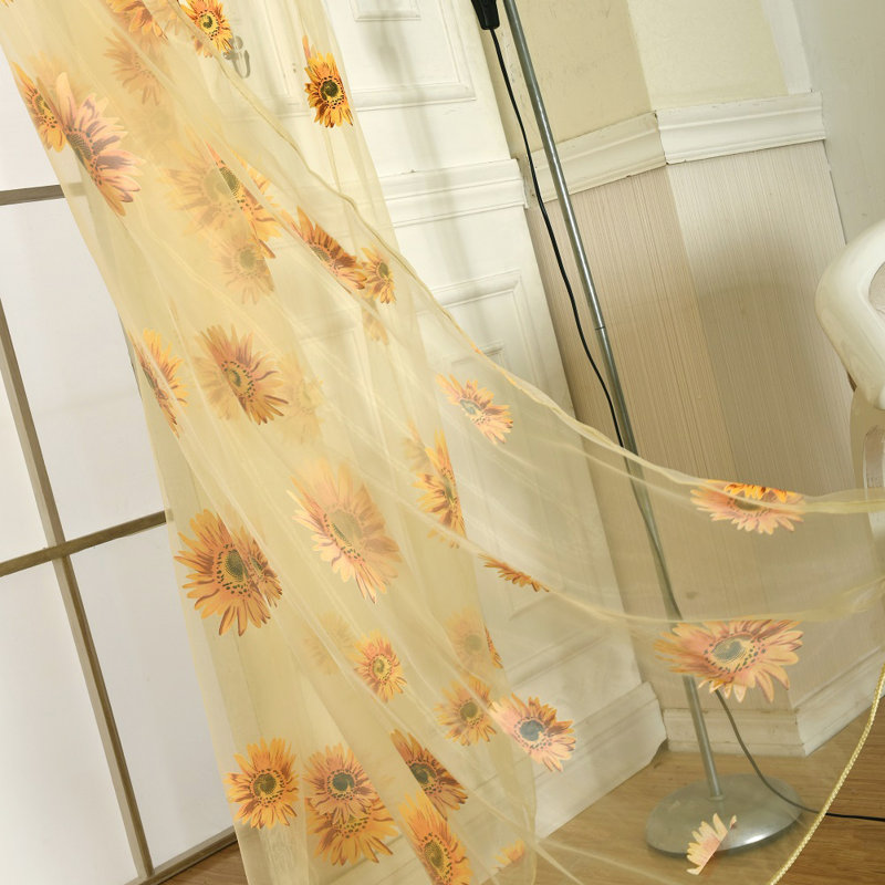 Paire de rideaux transparents avec passe-tringle Latenya, Crème / jaune