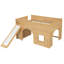 Lit mezzanine double en bois pleine grandeur avec glissade, tablettes de rangement, porte et fenêtre pour chambre d'enfant, naturel-665900002