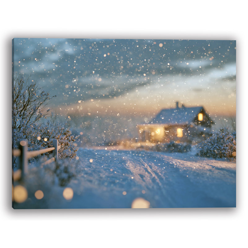 «Winter Glow Cabin Landscape», art mural sur toile tendue, H 16 po x l 24 po