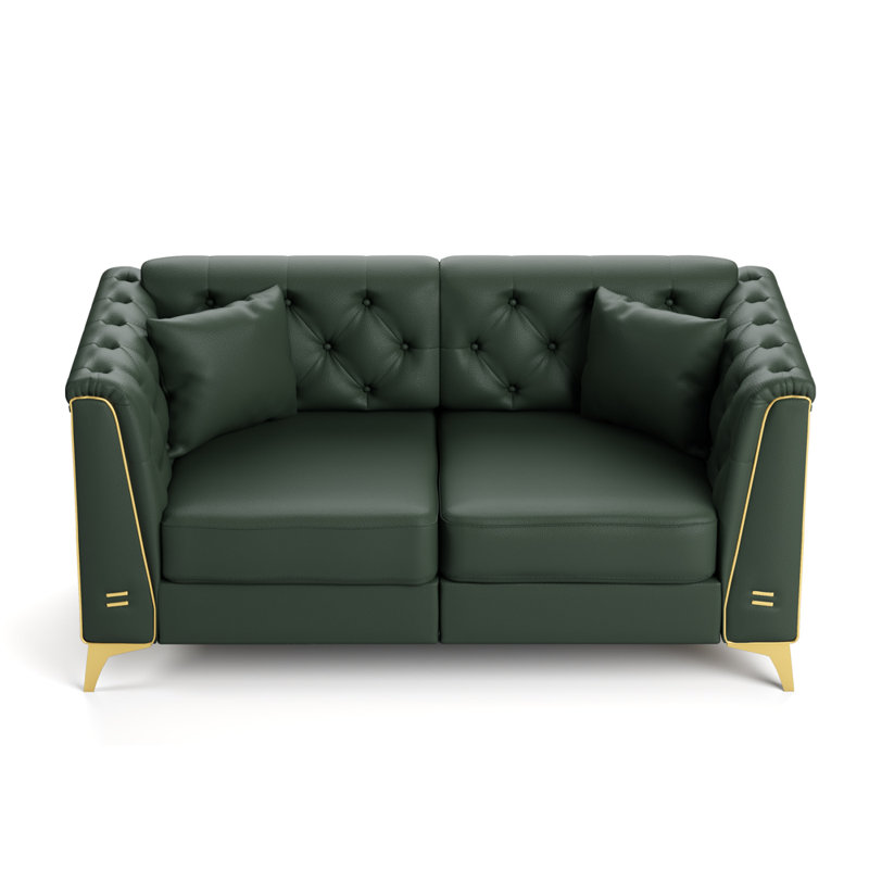 Causeuse 2 places avec 2 coussins, Green Faux Leather