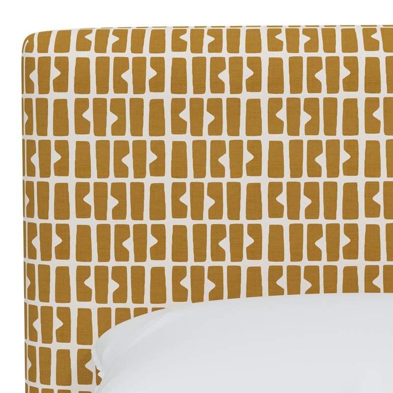 Lit plateforme tapissier à profil bas Avila, Grand, Bloc Panel Mustard