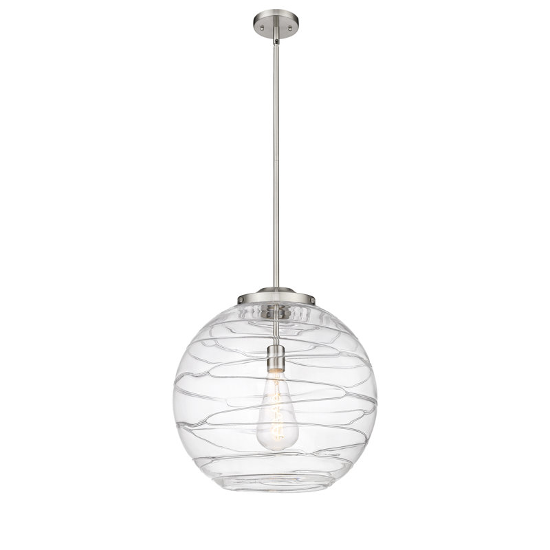 1 - Light Single Drop Pendant Pendant, Brushed Satin Nickel, Clear, 19.5" H x 17.88" W x 17.88" D