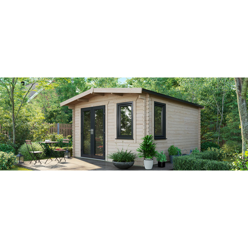 Powersheds Apex 14 x 12ft Chalet Log Cabin, Doors to the Left - 44mm