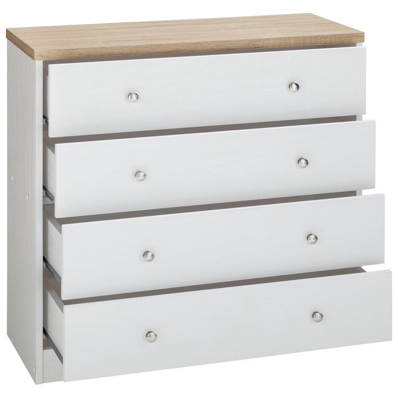 Maya 80 cm W Chest of 4 Drawers, White/Oak