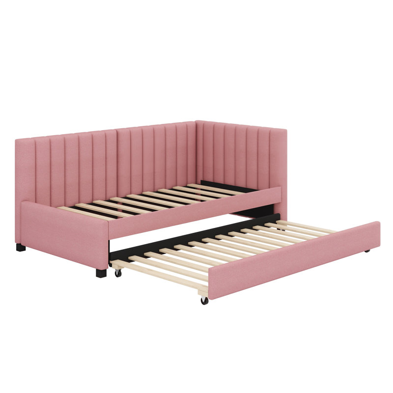 Upholstered Daybed With Trundle, Pink