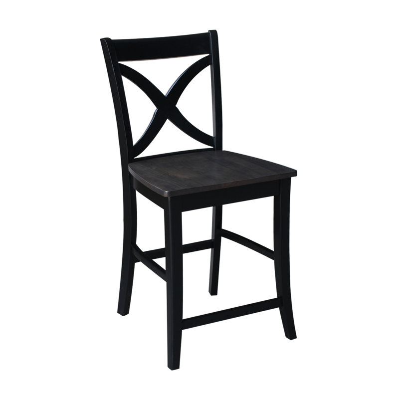 Tabouret Ludivine, Tabouret de comptoir (siège d'une hauteur de 24 p, Noir délavé / noir charbon