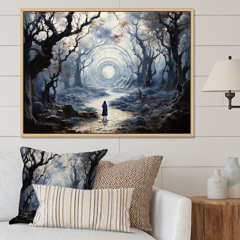 " Grey Buddhism Enlightened Path I ", 12" H x 20" W x 1" D, Natural Floater Framed