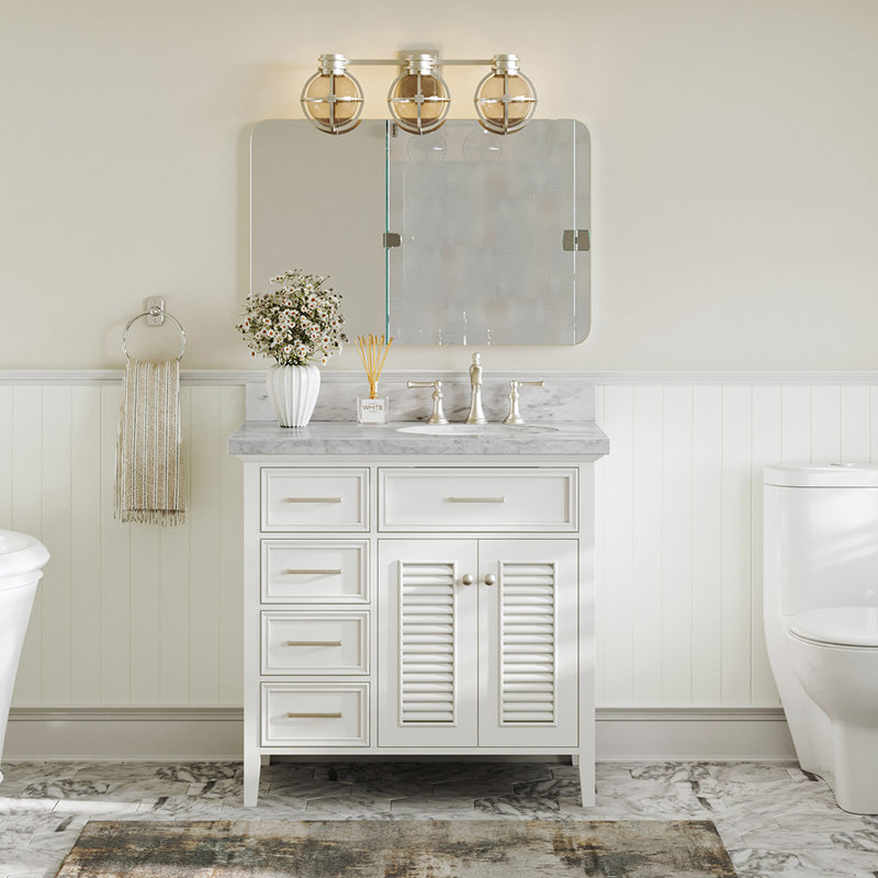 Kensington 37'' W Single Vanity, White, Italian Carrara Marble