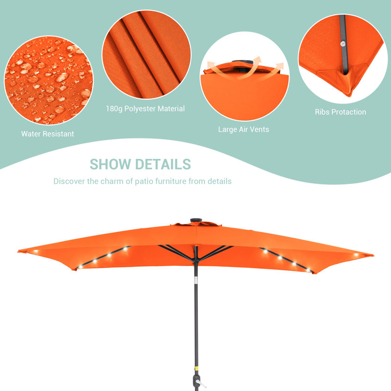 Parasol de marché rectangulaire 120 po x 78 po, Orange
